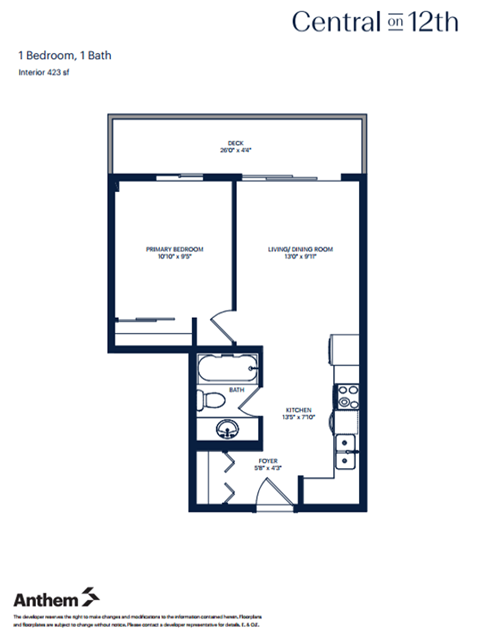 Floor plan for 1 bed, 1 bath, 601 sqft